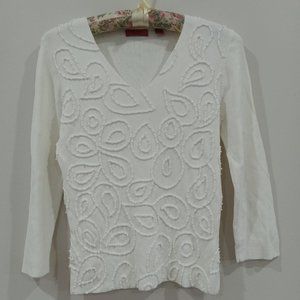 White beaded three-quarter length sleeved top